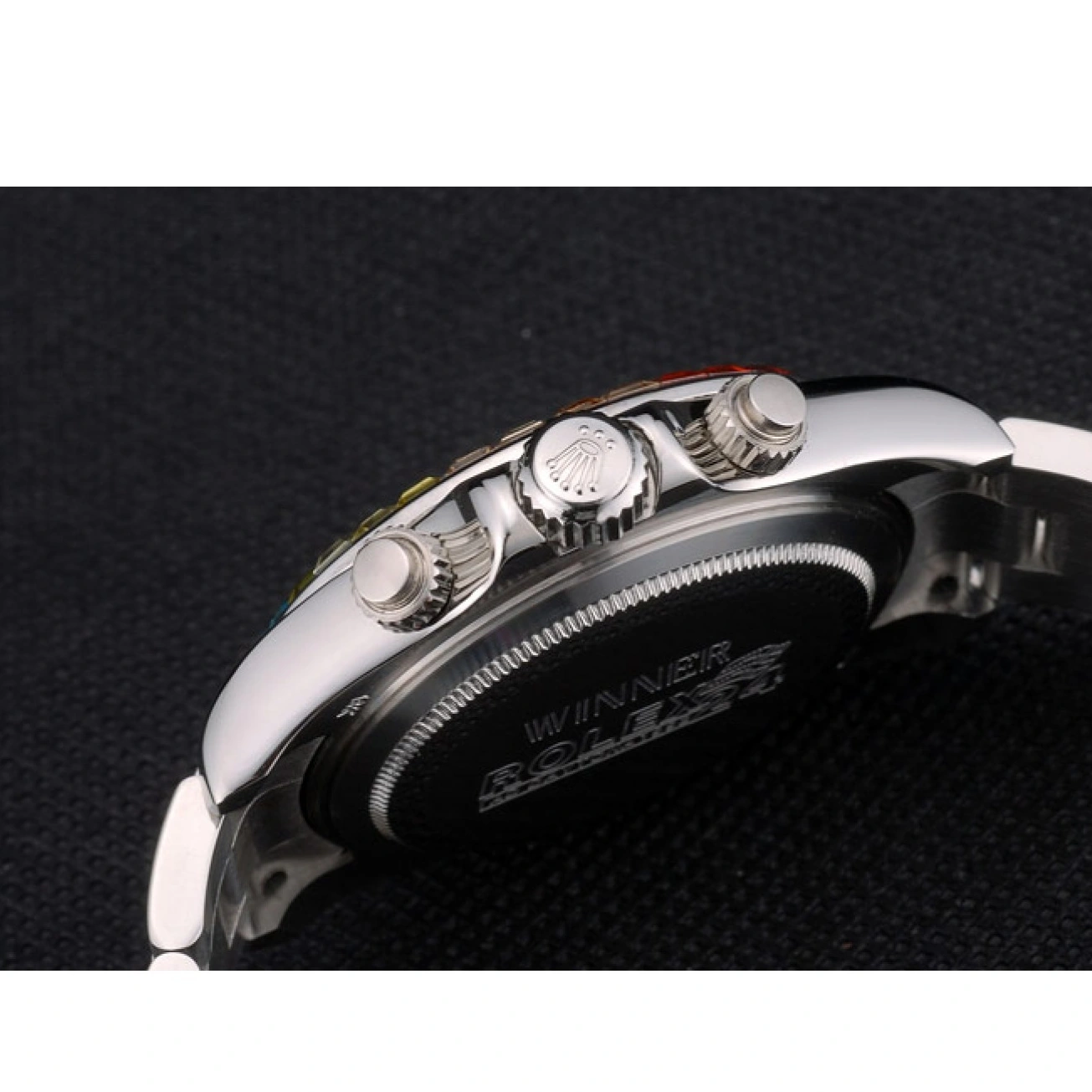 Aaa replica watch Steep Daytona Rainbow Dial 80250 Strap Bezel Stainless Cosmograph Black Crystals Rolex 1013
